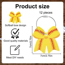 BOXOB 12 Pcs Softball Bow Luggage Tags, 2.75in Suitcase Labels with Metal Ring PVC Softball Bow Keychain DIY Name ID Card 3D Baseball Luggage Tags Accessories for Men Women Travel Suitcase Bag
