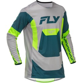 Fly Racing Lite Motocross Jersey, Lightweight Racing MX Gear - (Grey/Lime/Teal, Small)