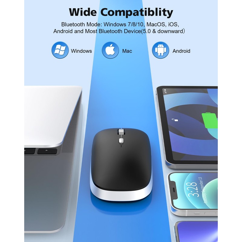 PINKCAT Mouse Bluetooth, Ratón Inalámbrico, Ultra-Ligero, Portátil, Diseño ergonómico, Clic