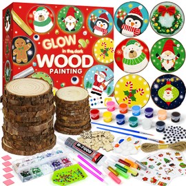 Wooden Painting Kit for Kids,Glow in The Dark Arts and Crafts Gifts for Girls Boys Ages 4-6 8-12 Years Old,24 Wood Slice with Art Supplies Sets Creative Activities Crafts Ornaments Christmas Toys