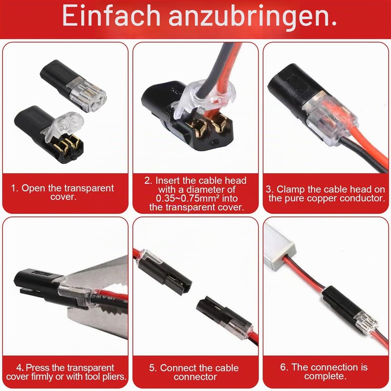 Car Cable Connectors Waterproof 2-Pin Cable Connector 12 V Pack