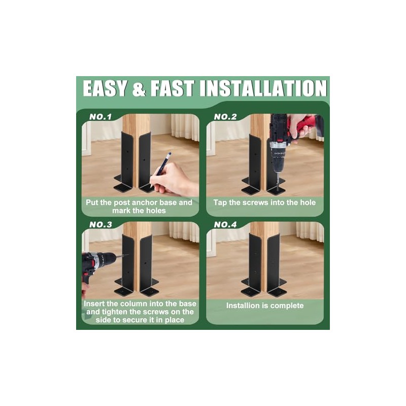 4Pcs Adjustable Post Anchor Brackets Kit, Fit 1.5x1.5, 2x2, 2x4,