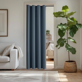 ChrisDowa Blackout Door Curtains for Doorway Privacy, Grommet Closet Curtains for bedroom closet door, Thermal Insulated Temporary Doorway Cover Room Divider Drapes (1 Panel, Stone Blue, 34 x 80 Inch)