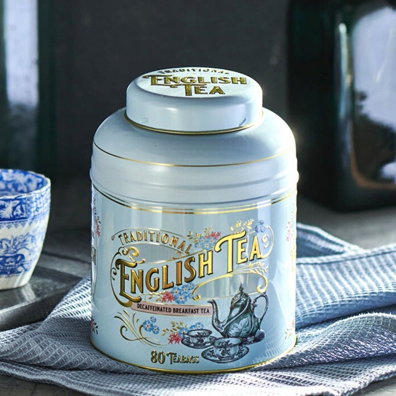 New English Teas Vintage Victorian Powder-Blue Tea Caddy with 80