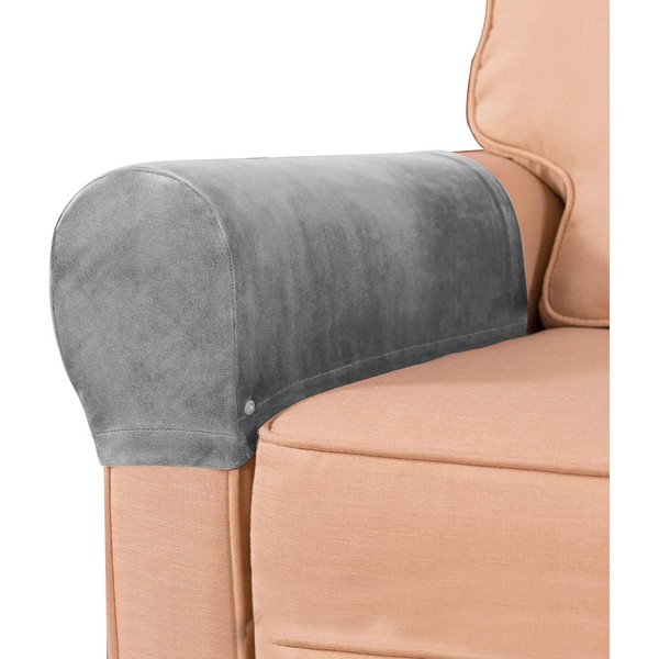 Golden Apple Pack of 2 Velvet Soft Sofa Arm Slipcovers Elastic Sofa Armrest Protectors Removable Sofa Arm Covers (Gray)