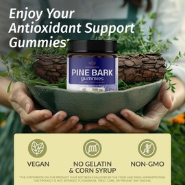 HERBAMAMA HERBAMAMA Pine Bark Extract Gummies - 300mg French Maritime Pine Bark Tree for Antioxidant Support - Vegan, Non-GMO Pinus Pinaster Supplement - 60 Pectin-Based Blueberry-Flavored Chews