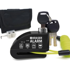 KRASER 6Y Brake Disc Lock with Alarm 110 dB, Reinforced, Waterproof, Memory Cable, Transport Bag, Accessories, Motorcycle Lock, Universal Vespa E-Bike, Motorcycle Lock, Bicycle Lock with Alarm