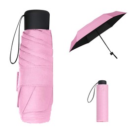 Vicloon Pocket umbrella, mini umbrella with 6 stainless steel ribs, sun protection umbrella, outdoor UV folding umbrella, small, lightweight, compact, UV folding for adults and children, pink