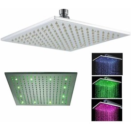 Cascada Showers 12-Inch Ceiling Mount Square Rainfall LED Shower Head Chrome Top Sprayer