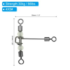 PATIKIL 3 Way Swivel 66lbs, 25 Pack Cross Line T Turn Rolling Terminal Tackle with Luminous Beads for Catfish Surf Rig, Black