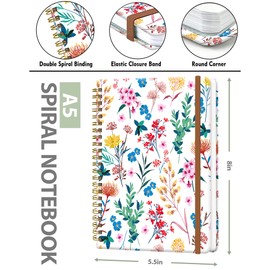 WLPFSAHF Spiral Journal Notebook for Women, Hardcover A5 College Ruled Notebook, 120 Pages, Thick Paper, Cute Lined Journal for School, Office & Work, 6 x 8.4 in(Spring Garden Flower)