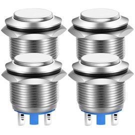 Gebildet 19 mm High Head SPST Momentary Push Button Waterproof, Self-Resetting Stainless Steel Push Button, Solder Pin Connections DC 6V/12V/36V/48V, AC 110V/230V 3A, 1NO