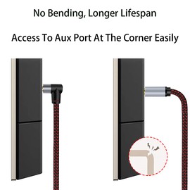 tunghey 3.5mm Audio Cable Hi-Fi Sound Stereo Nylon Braided Male to Male Aux Cord 90 Degree Aux Cable Gold Plated Compatible with Tablets Headphone Speakers Home Car Stereos (6m)