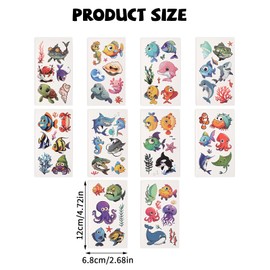 10 Sheets Kids Ocean Tattoos, Cute Watercolor Under Sea Animal Temporary Tattoos Fake Stickers for Children Toddler Enfant Arm Shoulder for Birthday Party Supplies Decorations Favors