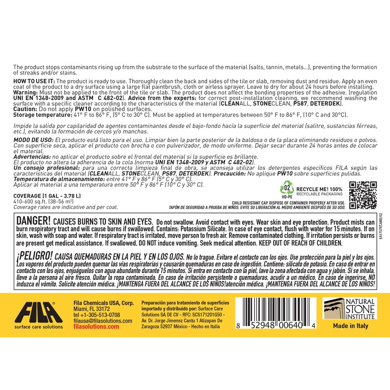 FILA Surface Care Solutions PW10 Anti-Contaminant Back Sealer, 1 GAL
