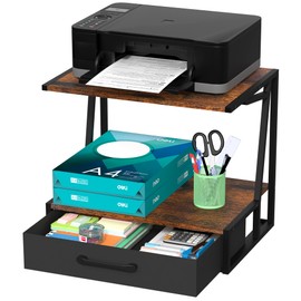 Alyoen Alyoen Printer Stand for Desk with Storage Drawer, 3 Tier Desktop or Under Desk Printer Shelf, Large Printer Table Organizer for Home Office, Fit Fax Machine, Scanner