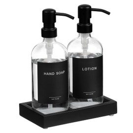 Clear Soap and Lotion Dispenser Set with Tray - Hand Soap Dispenser Bathroom Set,Modern Bathroom Decor & Accessories.(Clear)