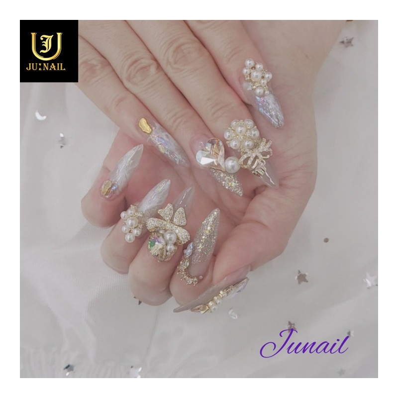 ♀Pearl Art Handmade Nail Tips♀ - Short Stiletto / ♀진주아트