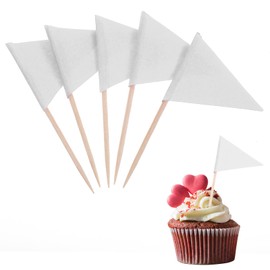 Ymapinc White Flag Toothpicks - 100 Pcs Flags Cupcake Topper Sticks, Mini Golf Flag Toothpicks for Fruit Salad Masters Party Decorations, Blank White Cupcake Toppers for Appetizers
