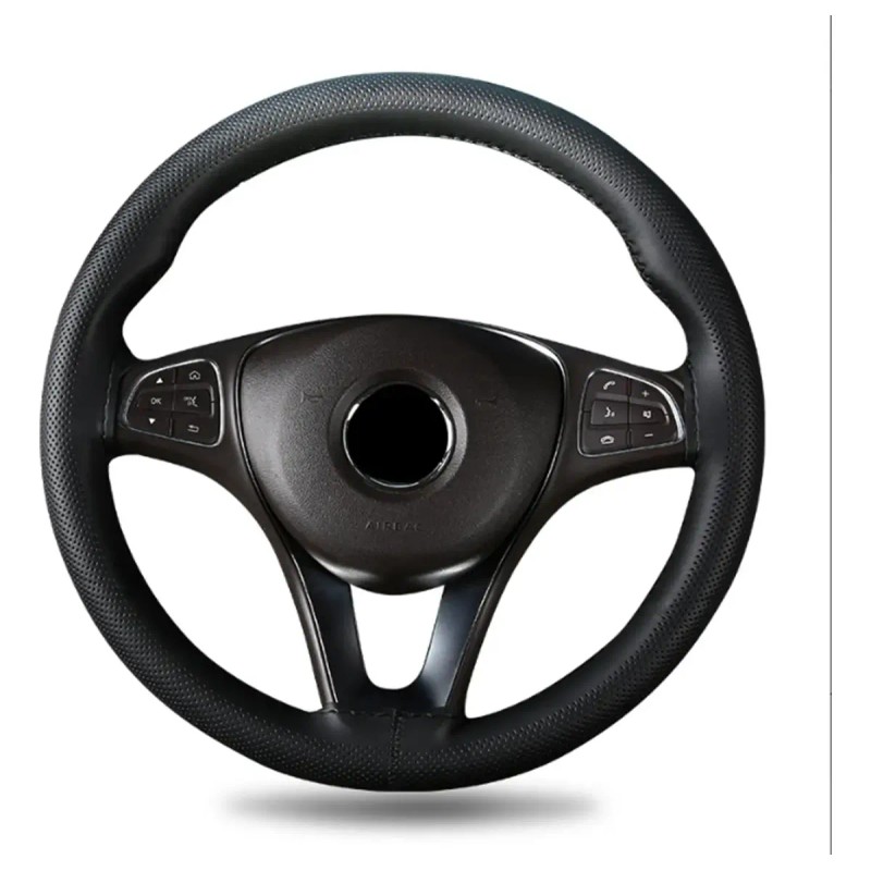 Funda Para Volante Perforada Negro Piel Genuina De 38cm