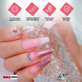 GALSPRO Long Press on Nails - Set of 24 Fake Nails with Designs in 12 Different Sizes for Perfect Fit, Cute False Nails Kit for Women with 0.07oz Nail Glue, A Double Sided Nail File & Cuticle Stick