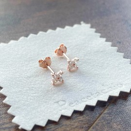 Silver 925 Earrings, Gold, 18K Coating, Flower, 0.2 inches (4 mm), Mini Earrings, Simple, Sterling Silver Silver, Cubic Zirconia