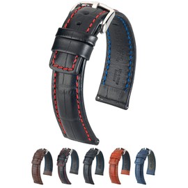 Hirsch Grand Duke Leather Watch Strap - Black - L - 20mm / 18mm - Shiny Silver Buckle - Water Resistant Embossed Calf Leather Band