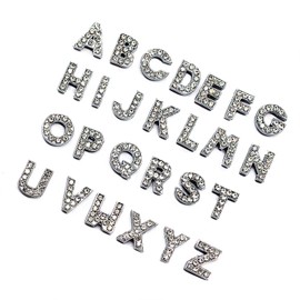 ZHU YU CHUN 130pcs A-Z Full Rhinestones Charms 8mm Slide Alphabet Crystal Letters for DIY Slide Wristbands Bracelets,Hair Clips,Jewelry Making Charms,Silver 130PCS