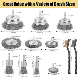 DazSpirit 12-Piece Wire Brush Drill with Hand Wire Brushes, Brass Coated Wire Brush, Cordless Screwdriver for 6 mm Drill, Sanding Brushes, Ideal for Removing Rust, Polishing and Cleaning