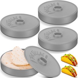 Nuogo 4 Pcs 7.2 Inch Tortilla Warmers Tortilla Holder Tortilla Storage Container Large Taco Warmer with Lid Pancake Warmer for Keeping Tortillas and Pancakes Warm, Microwave and Dishwasher Safe (Gray)