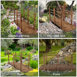 VINGLI 7.5 ft Garden Bridge, Arch Walkway Wooden Bridge with Safety Rails Stained Finished, Decorative Landscaping Footbridge for Koi Pond, Dry Creek Bed, Garden Pathway or Rustic Wedding Decor