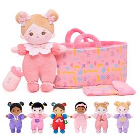 OUOZZZ Baby Doll with Carry Bag and Doll Accessories, Pink, 25 cm Soft Rag Doll, Cuddly Doll for Children from 3 Months - Baby Gift for Birth Girls Boys