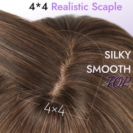 Eawwii Wig with Bangs for Women Brown Blonde Highlight Straight Face-Framing Layers Hairstyle 4x4 Realistic Scalp Glueless Synthetic Wigs Medium Length for Everyday Use 20 Inch