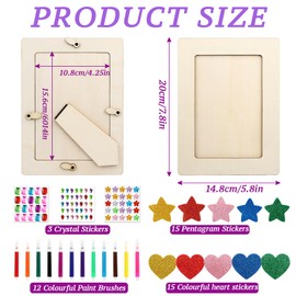 Set of 10 Wooden Picture Frames for Painting, 20 x 15 cm Wooden Picture Frame for Painting, DIY Craft Set with Glitter Stones Glitter Foam Rubber Sticker Coloured Brushes for Children, Decoration