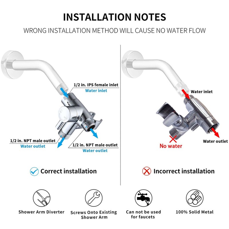 Shower Head Diverter Water Separator Shower Arm Diverter for Hand