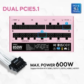Vetroo 850W Power Supply Dual PCIe 5.1 ATX 3.1 Ready, 80 Plus Gold Full Modular, Quiet Operation with 120mm FDB Fan, 10-Year Warranty -Pink
