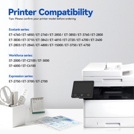 4Benefit Compatible T502 502 Ink Refill Bottles Replacement for Ecotank ET-3850 ET-4760 ET-4850 2850 2760 3760 ET-3830 ET-3843 ET-2750 ET-3750 ET4750 ET-15000 Printer - 5 Pack