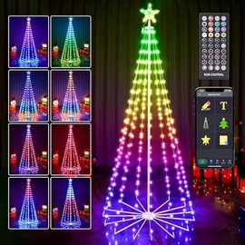 Lighted Christmas Cone Tree 6FT with Star Topper Smart APP & Remote Control Waterproof Outdoor Christmas Decorations for Home Patio Garden Yard