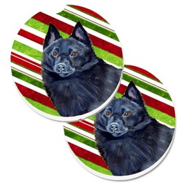Caroline's Treasures LH9249CARC Schipperke Candy Cane Holiday Christmas Set of 2 Cup Holder Car Coasters, Large, Multicolor