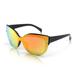 FEISEDY Cat Eye Sunglasses Polarized for Women Men，Rimless Mirrored Sunglasses, Oversized, Trendy Retro Sun Glasses B2796 Bright Black/Red Mirror