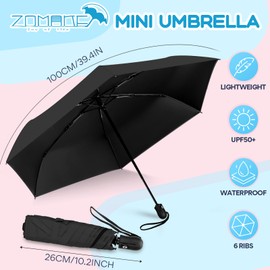 ZOMAKE Travel Umbrella - Lightweight Compact Umbrellas Automatic Open Close with UV Protection（Black）