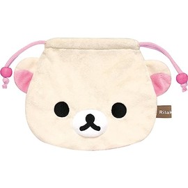 San-X Rilakkuma Plush Drawstring Bag, Korilakkuma CA44602 (H x W x D): 6.1 x 9.3 x 1.0 inches (15.5 x 23.5 x 2.5 cm)