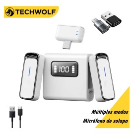 Microfono Inalambrico Lavalier Type-c Con 2 Adaptadores, Techwolf Micrófono Solapa Con Múltiples Modos De Grabación Apto Para Grabar Audio Y Vlogging
