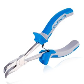 SPEEDWOX Long Reach Bent Nose Pliers 6 Inches 45 Degree Curved Mini Chain Nose Smooth Tapered Jaws Precision Fine Pliers for Hard to Reach Narrow Spaces High Leverage Reduce Efforts Non-Slip Handle