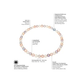 Valero Pearls Sterling Silver 925 rhodium-plated Ladies Necklace with Freshwater cultured Pearls White Apricot Lilac 00340320