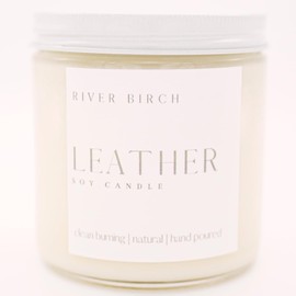 River Birch Candles Leather Scented Candle | Premium, All-Natural, Non-Toxic, Soy Candles | 16oz 90 Hr Burn Time | Cozy Relaxing Gifts for Home