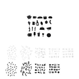 Design Letters Food Icons for Message boards | Unique 21 pcs. Photobooth props with graphic symbols | Food icons for organizing the weekly meals and creating food menu | Black