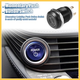 REPAIROCK 2pcs 12mm Interior Momentary Push Button Switch Metal Round Start Button SPST 1NO AC 12-24V for Car White Light Auto Replacement Parts