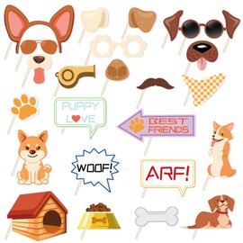 Kristin Paradise 25Pcs Dog Photo Booth Props with Stick, Puppy Theme Selfie Props, Lets Pawty Birthday Party Supplies, Pet Photography Backdrop Decorations
