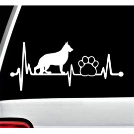 German Shepherd Pet Paw Heartbeat Lifeline Dog Decal Sticker for Car Window 8 Inch BG 139